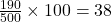 \frac{190}{500}\times100 = 38